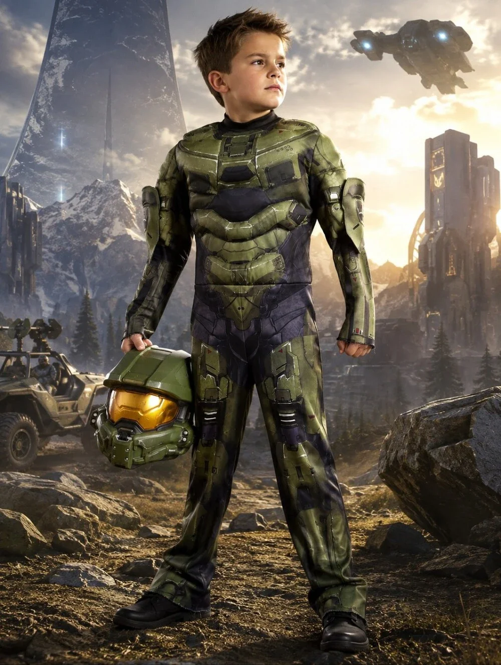 Halo Master Chief Muscle Costume w/ Helmet Boys Size L (10-12)